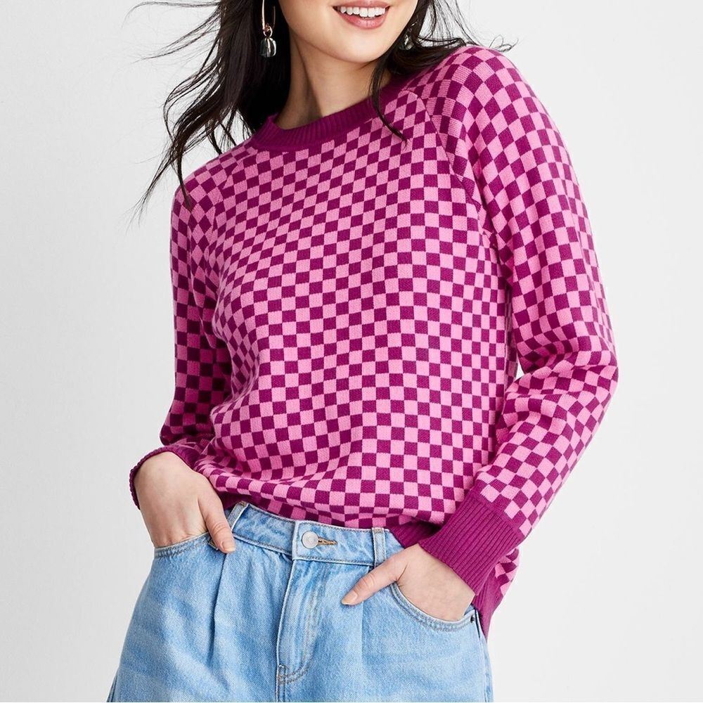 Future Collective Check Pullover Sweater Pink‎ Purple Small